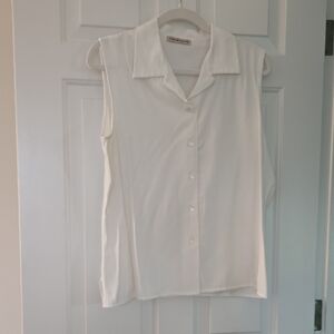 Notations: White Sleeveless Button Down Shirt